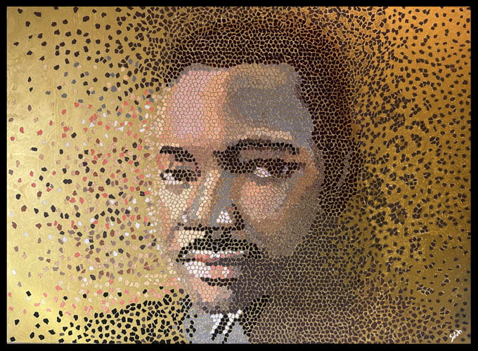 Martin Luther King's portrait in the form of small honeycomb shapes.