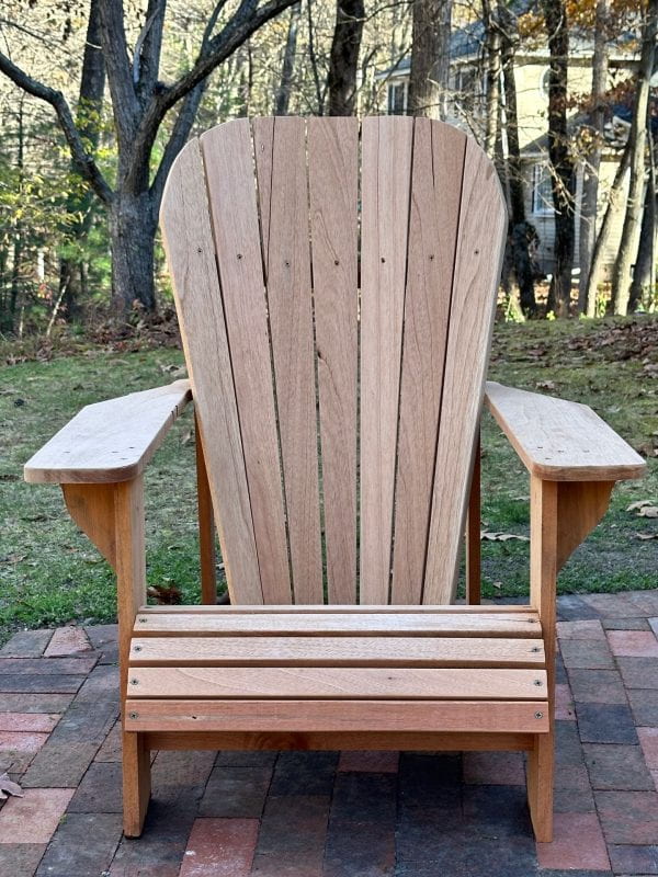 An Adirondack chair built from red cedar.