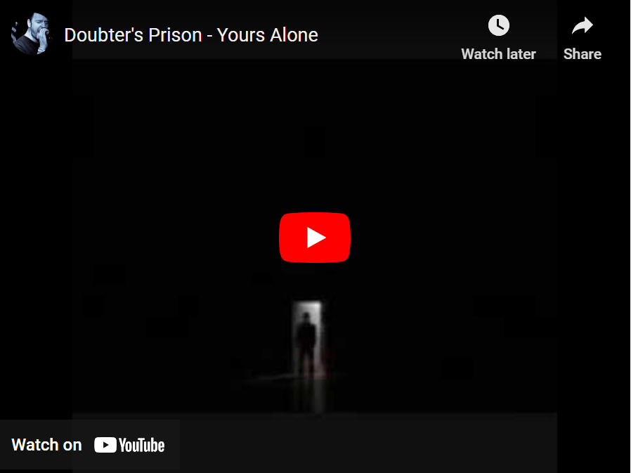 Screenshot of YouTube media player showing the small silhouette of a person standing in the dark against a white wall surrounded by a black background.
