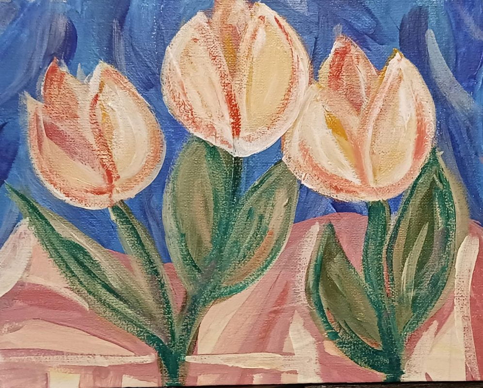 Tulips on blue background.