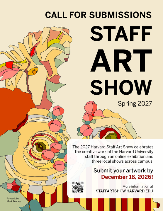 Staff Art Show 2027 flyer with digital still life flowers against a beige background.